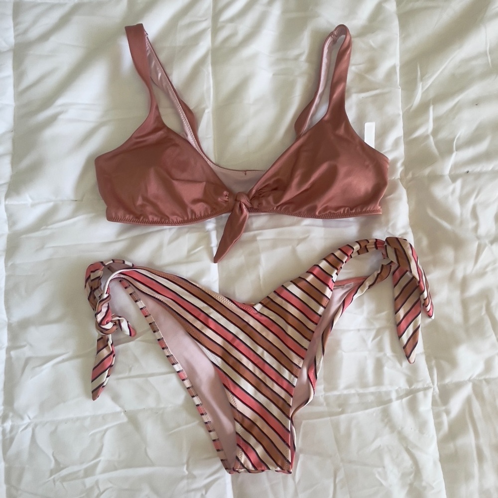 Victoria's Secret Shimmering Pink and Striped 2 Piece Bikini Euro Summer